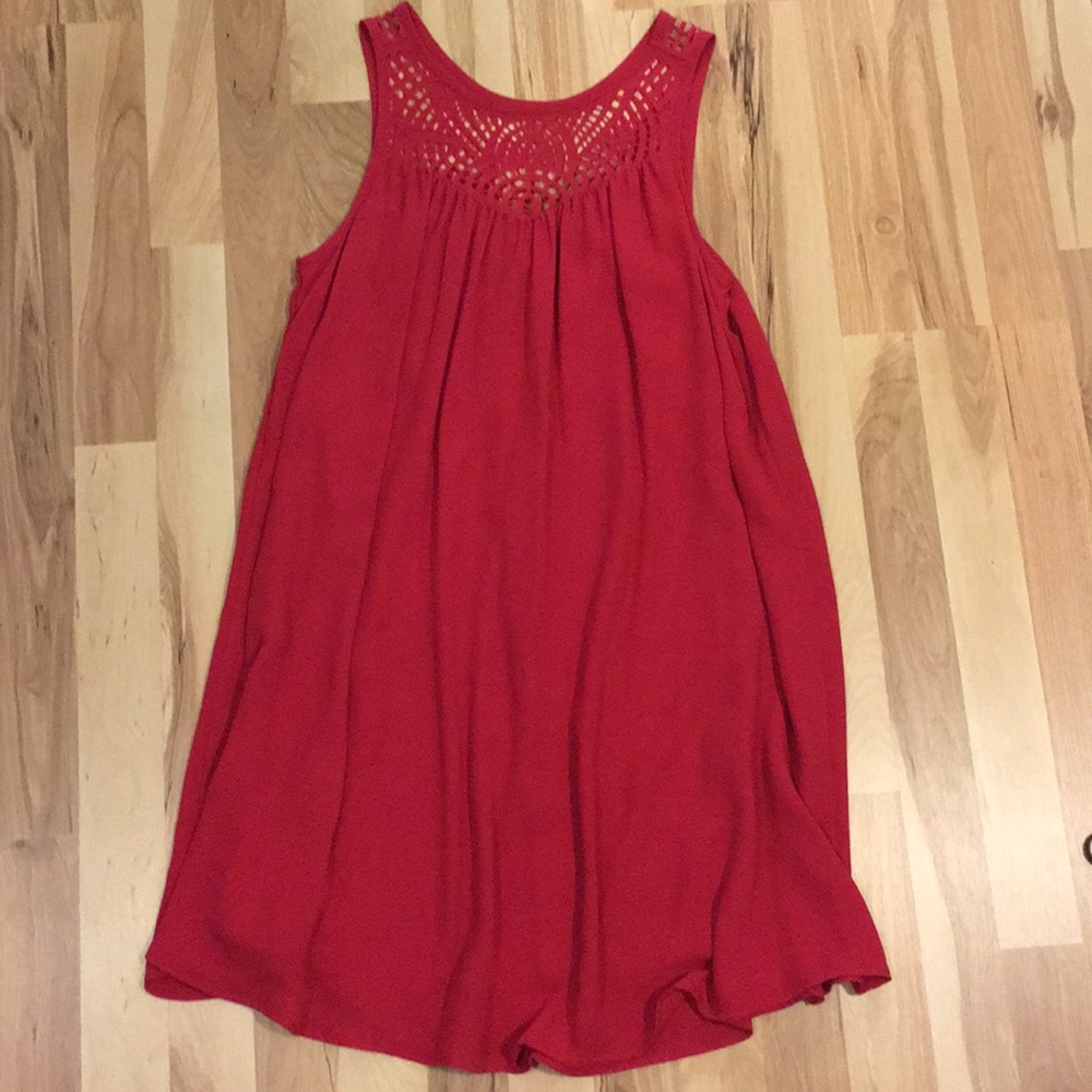 Red dress with neckline cutouts